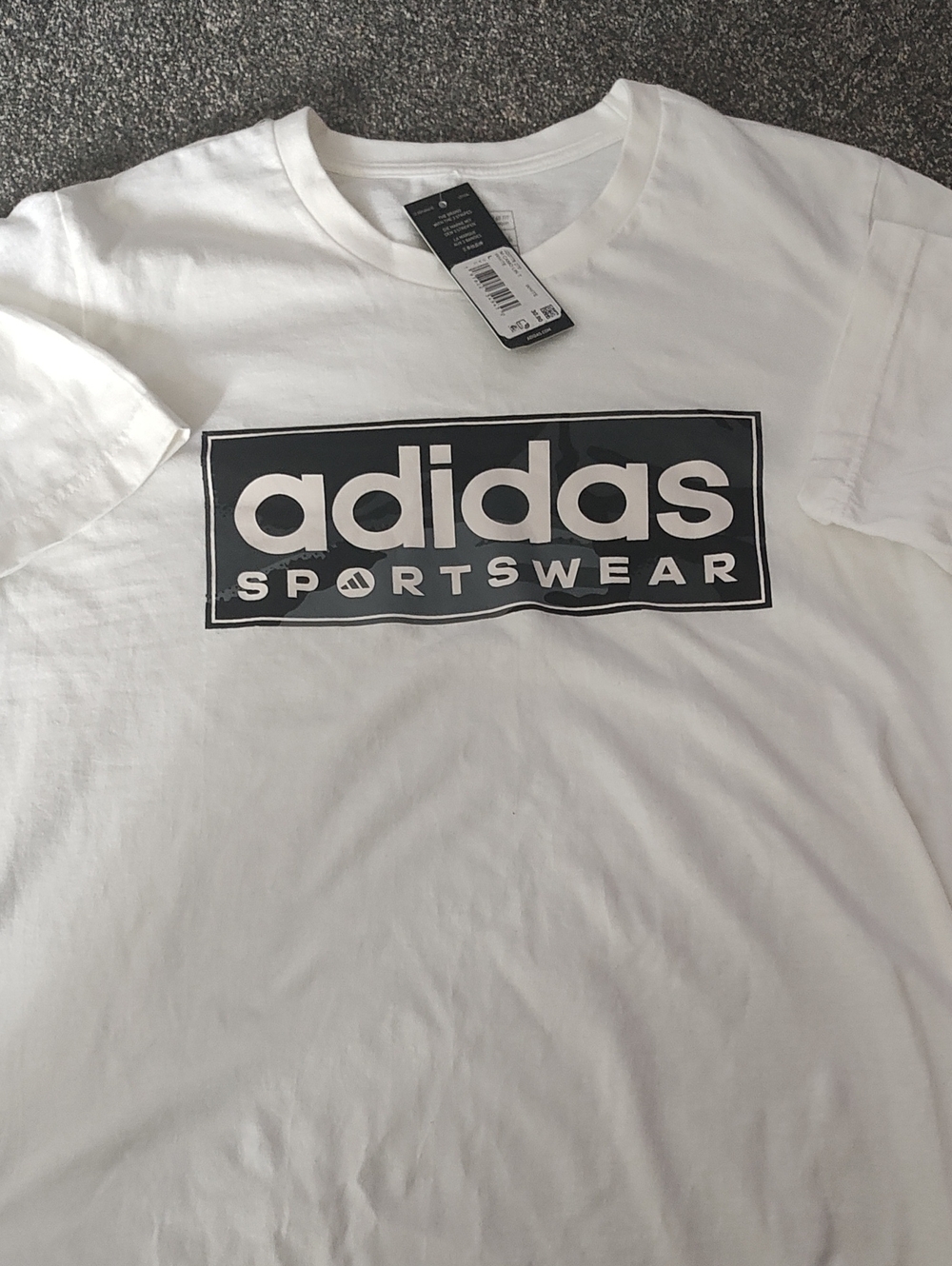 adidas White Short Sleeve Sportswear Logo Tee with Black Graphic